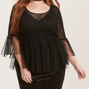Torrid black smocked sheer mesh blouse Size 4X whimsigoth fairy grunge